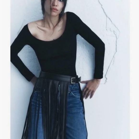 Fringed Leather Belt SPECIAL EDITION Black Bloggers Fav. Size 30 - Picture 4 of 7